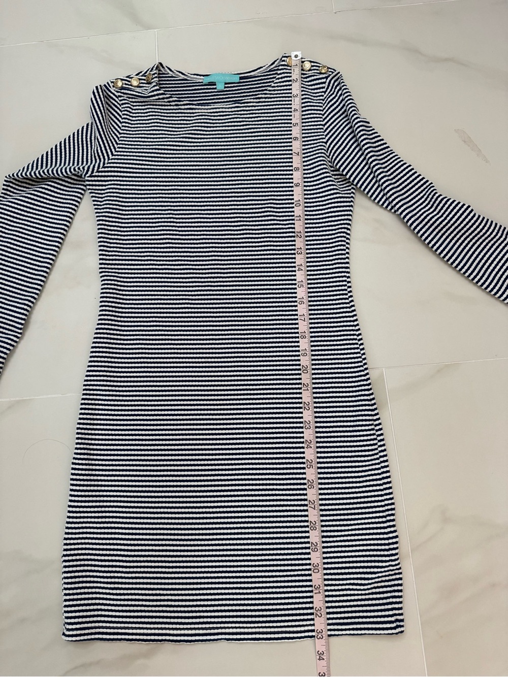 Melissa Odabash Agata Navy Stripe Long Sleeve Mini Dress L - Picture 9 of 15